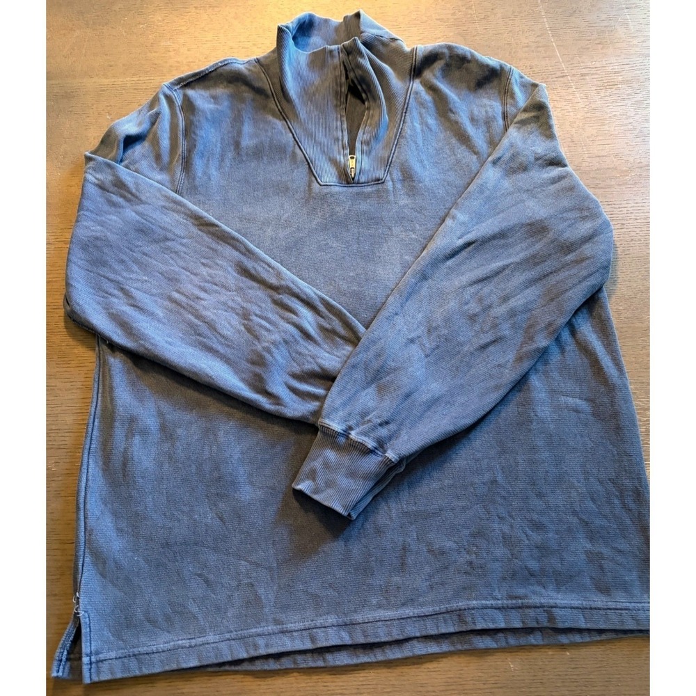 Todd Snyder NYC Mens Ribbed Quarter Zip Pullover Faded Blue Sweatshirt